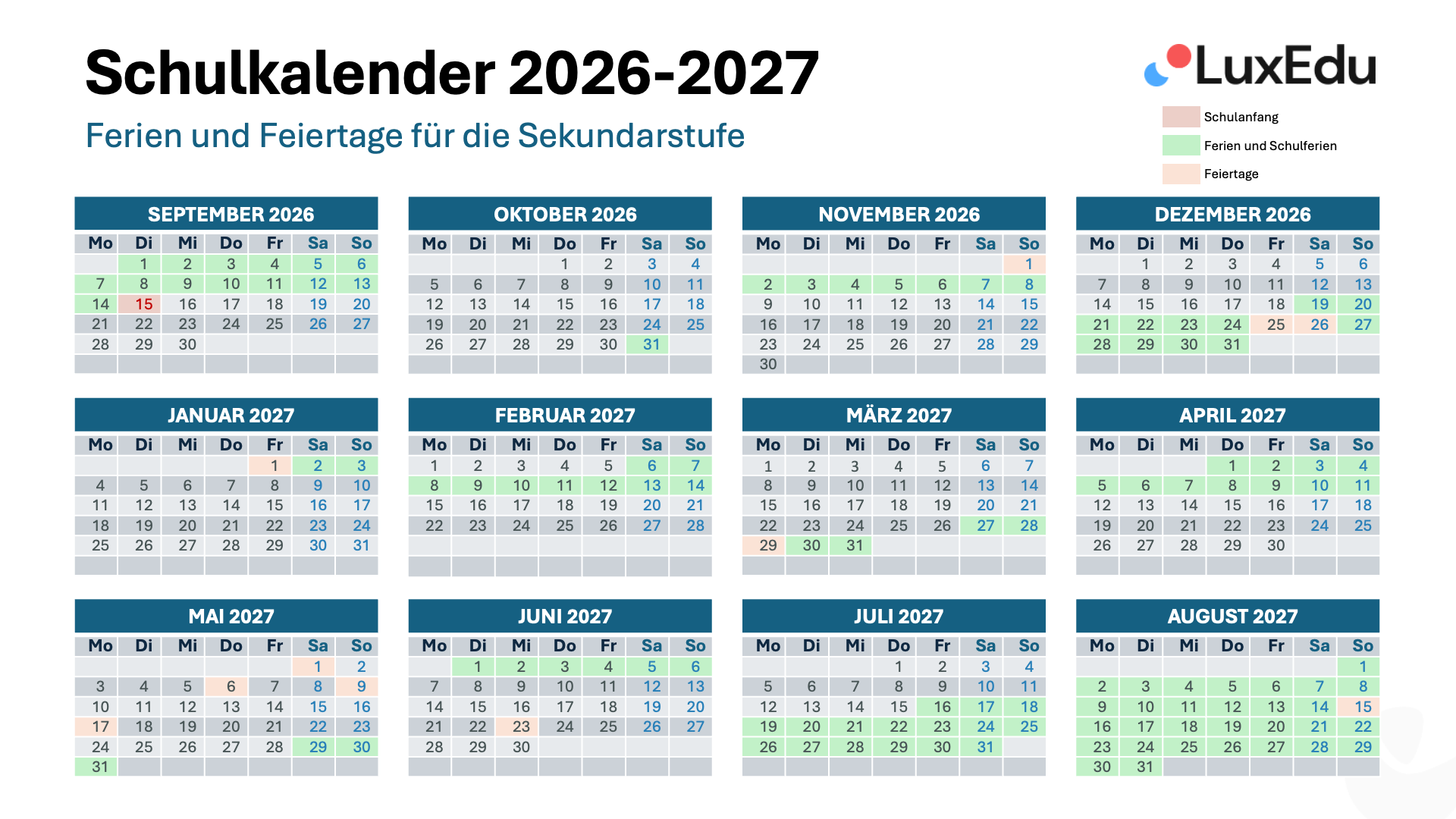  Foto zu Schulferien 2026-2027 Luxemburg 